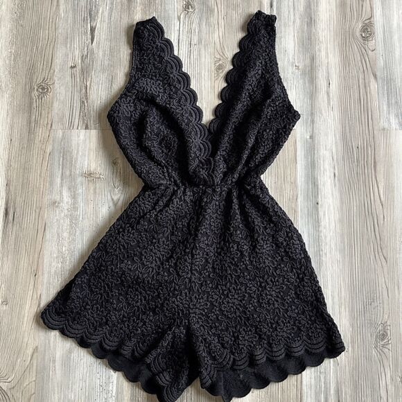 Audrey 3 + 1 Made In The USA Black Lace Short Romper Size Small - Picture 1 of 9